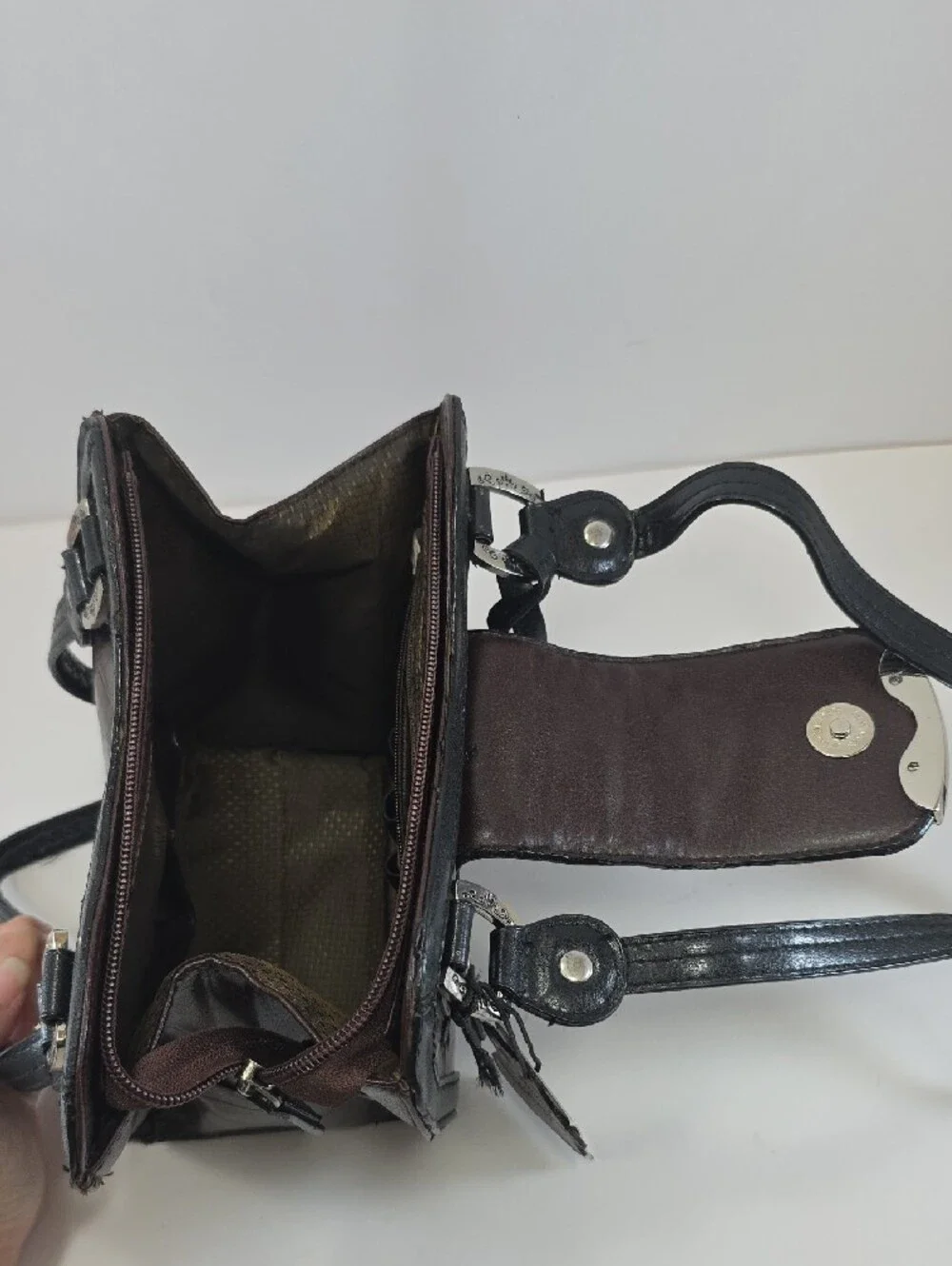 CR Western Croc Embossed Brown Black Shoulder Bag Y2K Purse